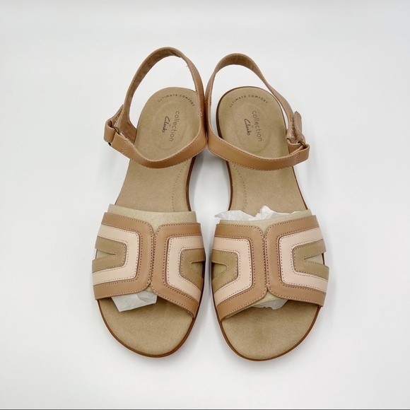 Clarks Size 9.5 Ada Mist Tan Beige Blush Pink Praline Leather Sandals Shoes - Picture 6 of 14